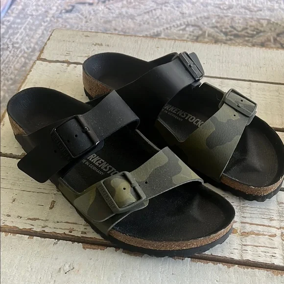 Birkenstock Black and Green Camouflage Sandals - Picture 1 of 6